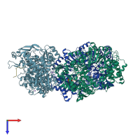 PDB entry 3zed coloured by chain, top view.