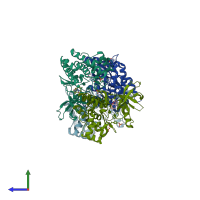 PDB entry 3zep coloured by chain, side view.