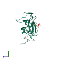 PDB entry 3zez coloured by chain, side view.