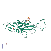 PDB entry 3zez coloured by chain, top view.