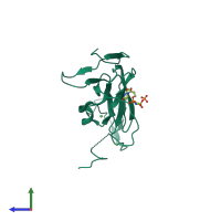 PDB entry 3zf4 coloured by chain, side view.