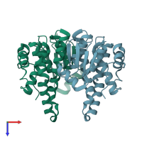 PDB entry 3zfb coloured by chain, top view.