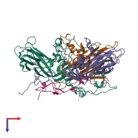 PDB entry 3zfe coloured by chain, top view.