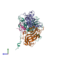 PDB entry 3zff coloured by chain, side view.