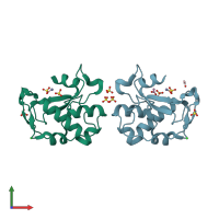 PDB entry 3zfk coloured by chain, front view.