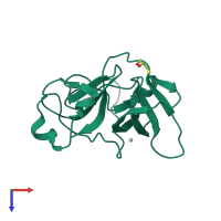 PDB entry 3zfq coloured by chain, top view.