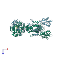 PDB entry 3zfz coloured by chain, top view.