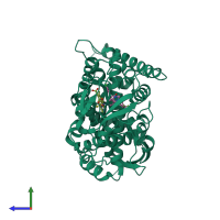 PDB entry 3zg2 coloured by chain, side view.