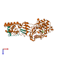 PDB entry 3zga coloured by chain, top view.