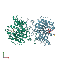 PDB entry 3zgf coloured by chain, front view.