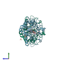 PDB entry 3zgf coloured by chain, side view.