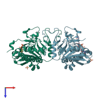 PDB entry 3zgf coloured by chain, top view.