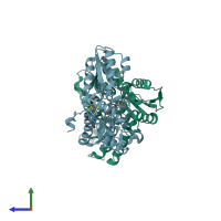 PDB entry 3zgn coloured by chain, side view.