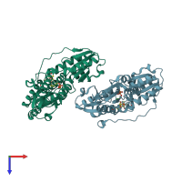 PDB entry 3zgn coloured by chain, top view.