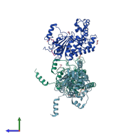 PDB entry 3zgo coloured by chain, side view.