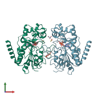 PDB entry 3zgv coloured by chain, front view.