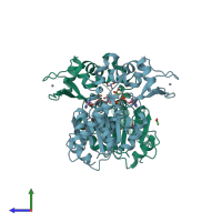 PDB entry 3zgv coloured by chain, side view.