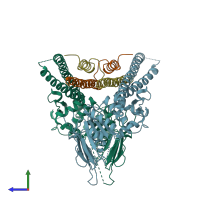 PDB entry 3zgx coloured by chain, side view.