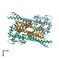 PDB entry 3zgx coloured by chain, top view.