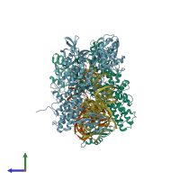 PDB entry 3zgz coloured by chain, side view.