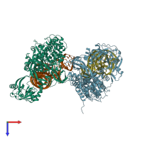 PDB entry 3zgz coloured by chain, top view.