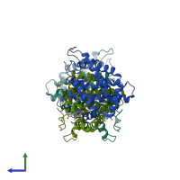 PDB entry 3zh0 coloured by chain, side view.