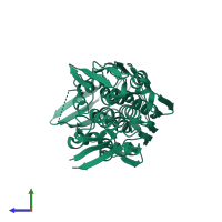 PDB entry 3zh3 coloured by chain, side view.