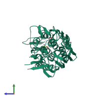 PDB entry 3zh4 coloured by chain, side view.