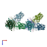 PDB entry 3zha coloured by chain, top view.