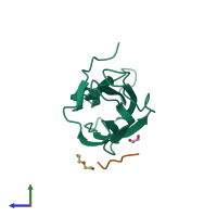 PDB entry 3zhf coloured by chain, side view.