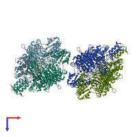 PDB entry 3zhq coloured by chain, top view.