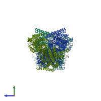 PDB entry 3zhr coloured by chain, side view.