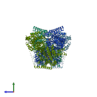 PDB 3zht coloured by chain and viewed from the side.