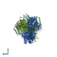 PDB entry 3zhu coloured by chain, side view.