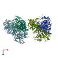 PDB entry 3zhu coloured by chain, top view.