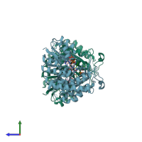 PDB entry 3zhy coloured by chain, side view.