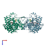 PDB entry 3zhy coloured by chain, top view.