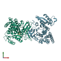 PDB entry 3zhz coloured by chain, front view.