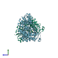 PDB entry 3zhz coloured by chain, side view.