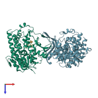 PDB entry 3zhz coloured by chain, top view.