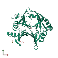 PDB entry 3zi1 coloured by chain, front view.