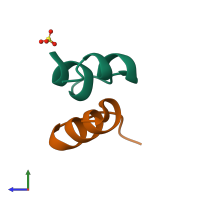 PDB entry 3zi3 coloured by chain, side view.