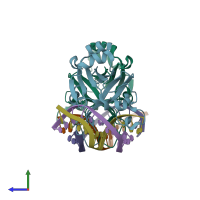 PDB entry 3zi5 coloured by chain, side view.