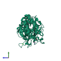 PDB entry 3zi6 coloured by chain, side view.