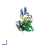 PDB entry 3zie coloured by chain, side view.