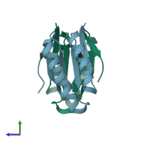 PDB entry 3zih coloured by chain, side view.