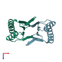 PDB entry 3zih coloured by chain, top view.