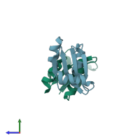 PDB entry 3zit coloured by chain, side view.