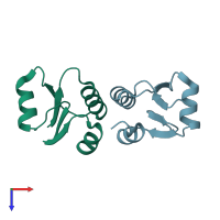 PDB entry 3zit coloured by chain, top view.