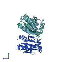 PDB entry 3ziv coloured by chain, side view.